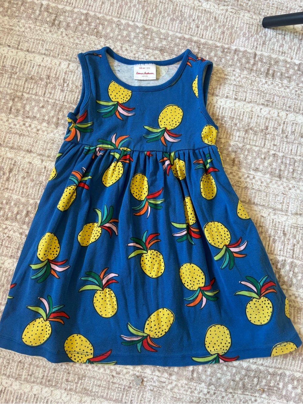 Hanna Andersson Girls Blue Pineapple Print Dress 4t Organic Cotton